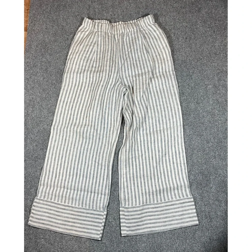 Reformation Wide Leg Linen Pant Fernando Women Small Petite Blue White Stripe